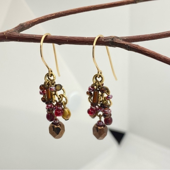 Beaded Drop-Style Gold-tone/ Burgundy/ Bronze Beaded Pierced Earrings - Picture 1 of 10